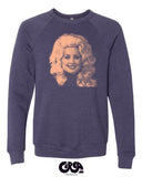 Dolly Parton sweatshirt Heather Navy Blue with Peach print